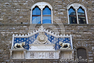 Facade at the main entrance of Palazzo Vecchio Stock Photo