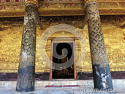 Main Hall of the Wat Mai Suwannaphumaham Temple in Luang Prabang, LAOS Stock Photo