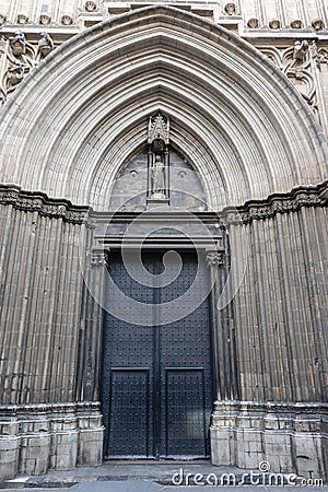 Facade of a Medieval church in the Carrer dels Comtes street in the Gothic Quarter of Barcelona, Spain Stock Photo