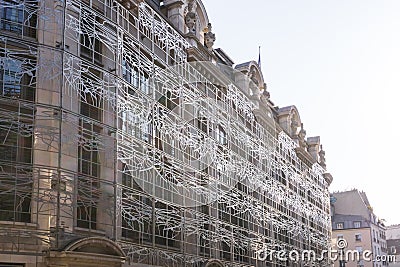 Facade of the Ministere De La Culture covered with a shaped lattice Stock Photo