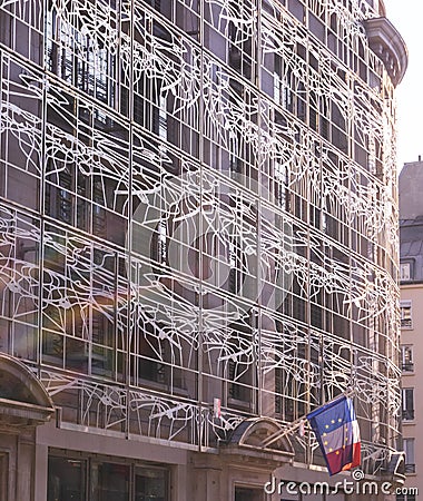 Facade of the Ministere De La Culture covered with a shaped lattice Stock Photo