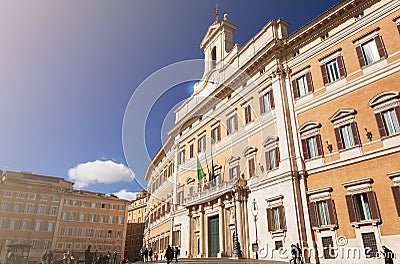 Facade of the Montecitorio Palace in Rome Editorial Stock Photo