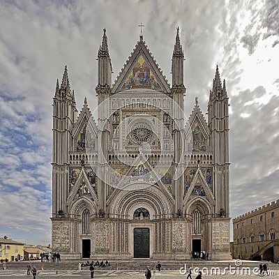 Facade of the monumental Orvieto Cathedral in Orvieto, Italy. Editorial Stock Photo