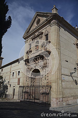 Facade of the Museo Conventual de las Descalzas museum in Antequera against a blue cloudy sky Stock Photo