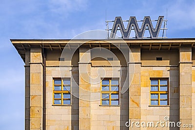 Facade of the National Museum in Warsaw - Muzeum Narodowe w Warszawie - with its newly designed brand mark at Aleje Jerozolimskie Editorial Stock Photo