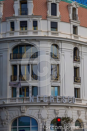 Facade of the Negresco hotel in the city of Nice Editorial Stock Photo