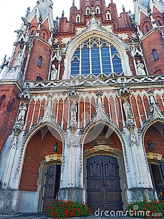 The facade of the Neo Gothic architecture style St. Joseph`s Church in Krakow, Poland Stock Photo