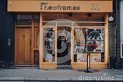 Facade of NewFrames framing shop in Soho, London, UK Editorial Stock Photo