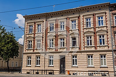 Facade of newly renovated stylish tenement Stock Photo