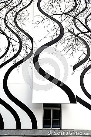 Facade of an office buildings of Novartis Pharma company with decoration curve line art. Editorial Stock Photo