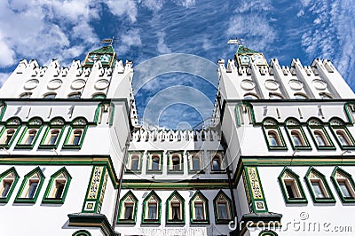 Facade Old Russian architecture of Izmaylovsky Kremlin in Moscow Stock Photo