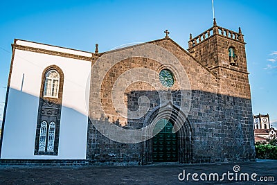 Facade of the old SÃ£o Miguel Arcanjo Church in Vila Franca do Campo, SÃ£o Miguel - Azores PORTUGAL Stock Photo