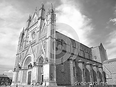 Facade of the Orvieto Cathedral, Orvieto, Italy, black and white Editorial Stock Photo