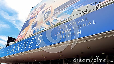 Facade of Palace of Cannes film festival, awarding ceremony for talented people Editorial Stock Photo