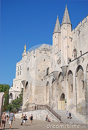 The facade of the Palace of the Popes Palais des Papes one of the largest and most important medieval Gothic buildings Editorial Stock Photo