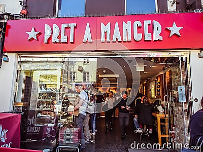 Facade of Pret A Manger in Stables Camden Market Editorial Stock Photo