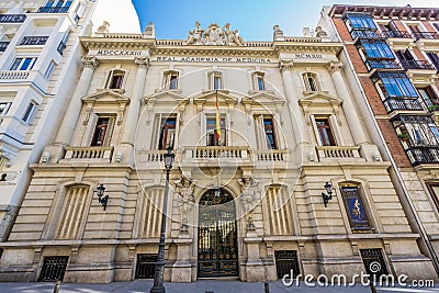 Real Academia Nacional de Medicina building. Located in Arrieta Street, Madrid, Spain. Editorial Stock Photo