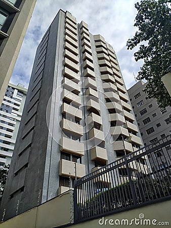 Facade of a residential building on Aclimacao district, Sao Paulo city, Brazil. Apartment condo in downtown. Real estate property Editorial Stock Photo