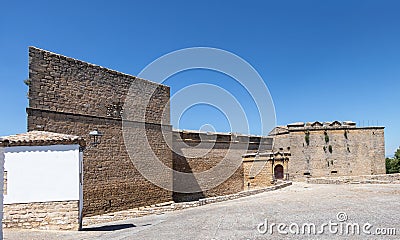 Facade of Sabiote Castle, in the region of La Loma, Andalusia, Jaen, Spain Stock Photo