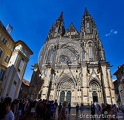 Facade of Saint Vitus Cathedral, Prague Editorial Stock Photo