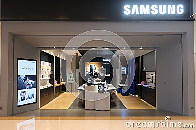 Facade of Samsung electronic retail store. Editorial Stock Photo