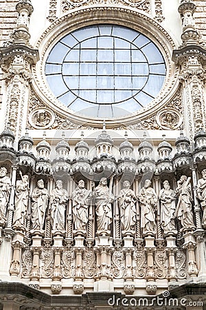 Facade of Santa Maria de Montserrat Abbey, Catalonia, Spain Stock Photo