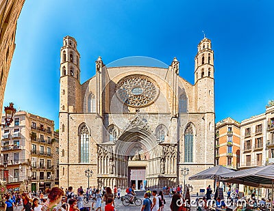 Facade of Santa Maria del Mar church, Barcelona, Catalonia, Spain Editorial Stock Photo