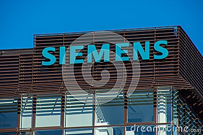 Facade of the Siemens building in Velizy-Villacoublay, France Editorial Stock Photo