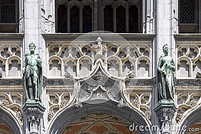 Facade of tenement house called Maison du Roi (King's House) in Grand Place, Brussels, Belgium Editorial Stock Photo