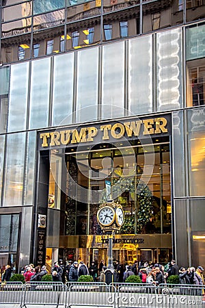 Facade of the Trump Tower, residence of president elect Donald Trump - New York, USA Editorial Stock Photo