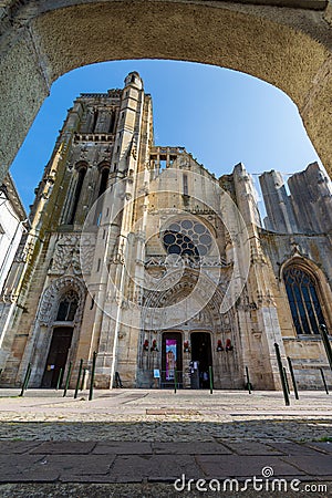 Facade with two portals of the Saint-Pierre church, Dreux, France Editorial Stock Photo