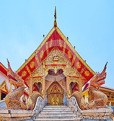 The facade of the Ubosot in Wat Thung Yu, Chiang Mai, Thailand Stock Photo