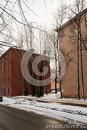 St. Petersburg, Russia, February 10, 2024. An ancient residential building on Vasilyevsky Island. Stock Photo