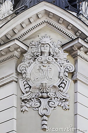 Facades Of Belgrade - Legacy Coat Of Arms - Shield And Monogram Detail Stock Photo