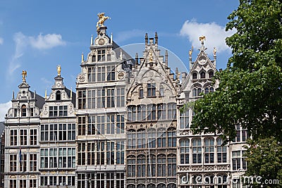 Facades of Guild buildings in the Grote Markt square Stock Photo