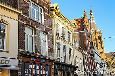 Facades of houses with shops in the Dutch city Den Bosch Editorial Stock Photo