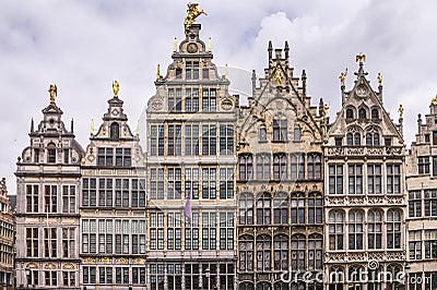 Facades of medieval guild houses in central Antwerp, Belgium Stock Photo