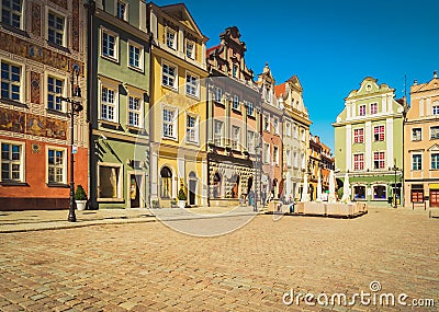 Crooked medieval houses , Poznan, Poland Stock Photo