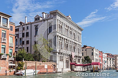 Facades of residential buildings overlooking Grand Canal in Venice, Italy Editorial Stock Photo