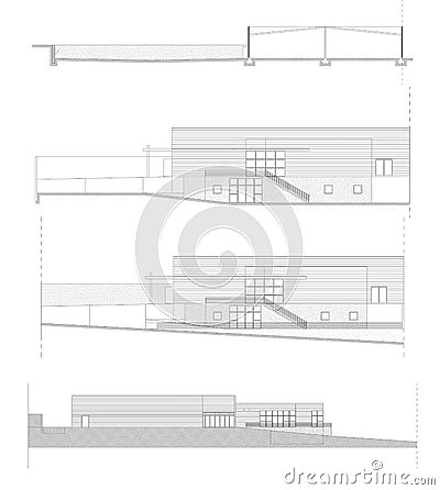 Facades of an shopping center in CAD Stock Photo