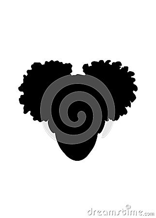 Little black african american girl head with curly pony tail puffs cricut vector silhouette illustration. Cartoon Illustration