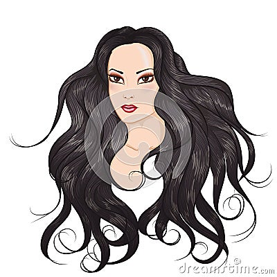 Face of Asian girl with long hair Vector Illustration