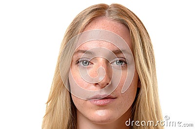 Face of an attractive serious blond woman Stock Photo