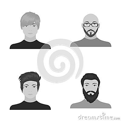 The face of a Bald man with glasses and a beard, a bearded man, the appearance of a guy with a hairdo. Face and Vector Illustration