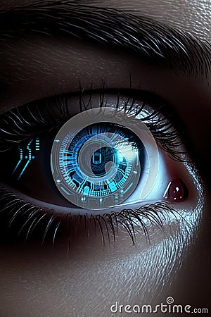 Face biometrical recognition system identify user personality closeup.Futuristic security protocol verification process. Stock Photo