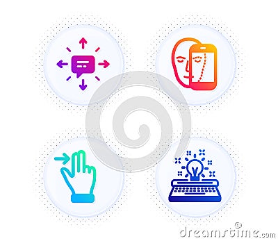 Face biometrics, Sms and Touchscreen gesture icons set. Typewriter sign. Vector Vector Illustration