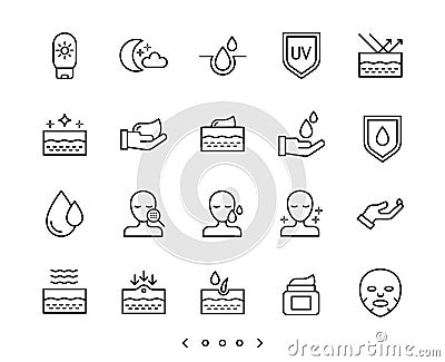 Face and body skin care line icon set Vector Illustration