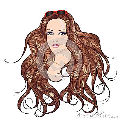 Face brunette long hair girl in sunglasses Vector Illustration