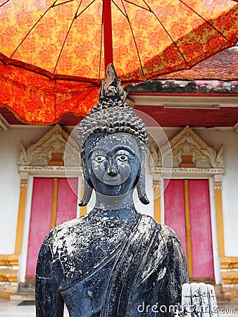 The face of a buddha.Head shot of buddha statue, Bangkok, Thailand. 8th May.2022 Stock Photo