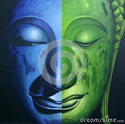 Face of buddha illustration painting meditation Cartoon Illustration